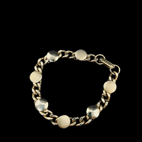 Gold Tone Curb Link Bracelet With Round Embellishments (5090) - Picture 4 of 5